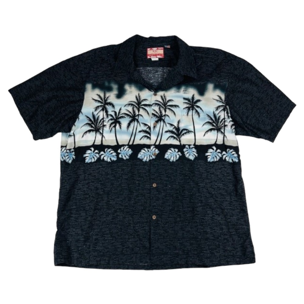 RJC Hawaiian Back w/ Blue & Gray Pam Print S/S Cotton Button Down Mens‎ 3XL